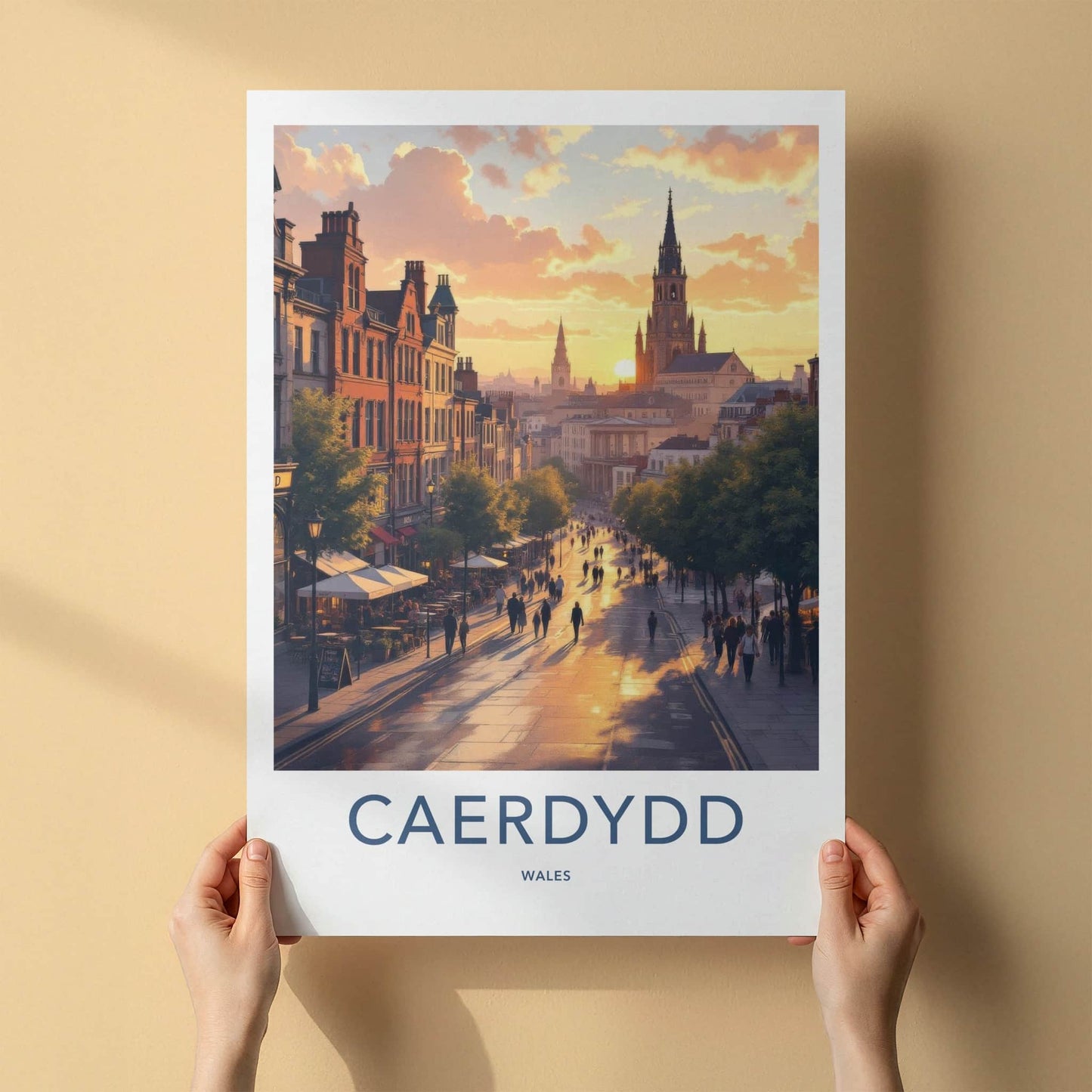 Cardiff Poster - Wales Framed Print - Sunset City Street Home Decor