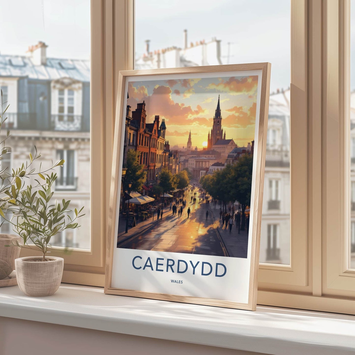 Cardiff Poster - Wales Framed Print - Sunset City Street Home Decor