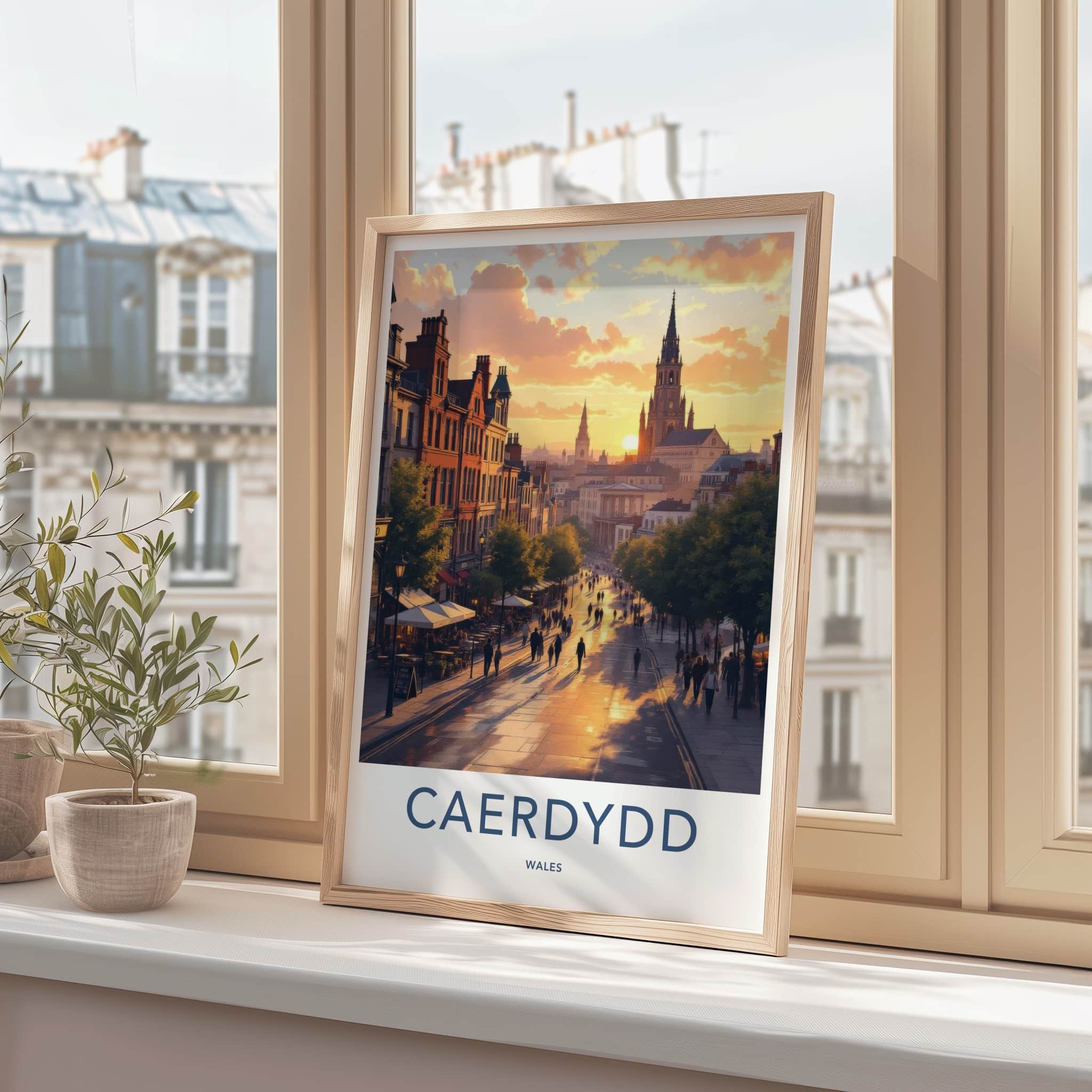 Cardiff Poster - Wales Framed Print - Sunset City Street Home Decor