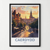 Cardiff Poster - Wales Framed Print - Sunset City Street Home Decor