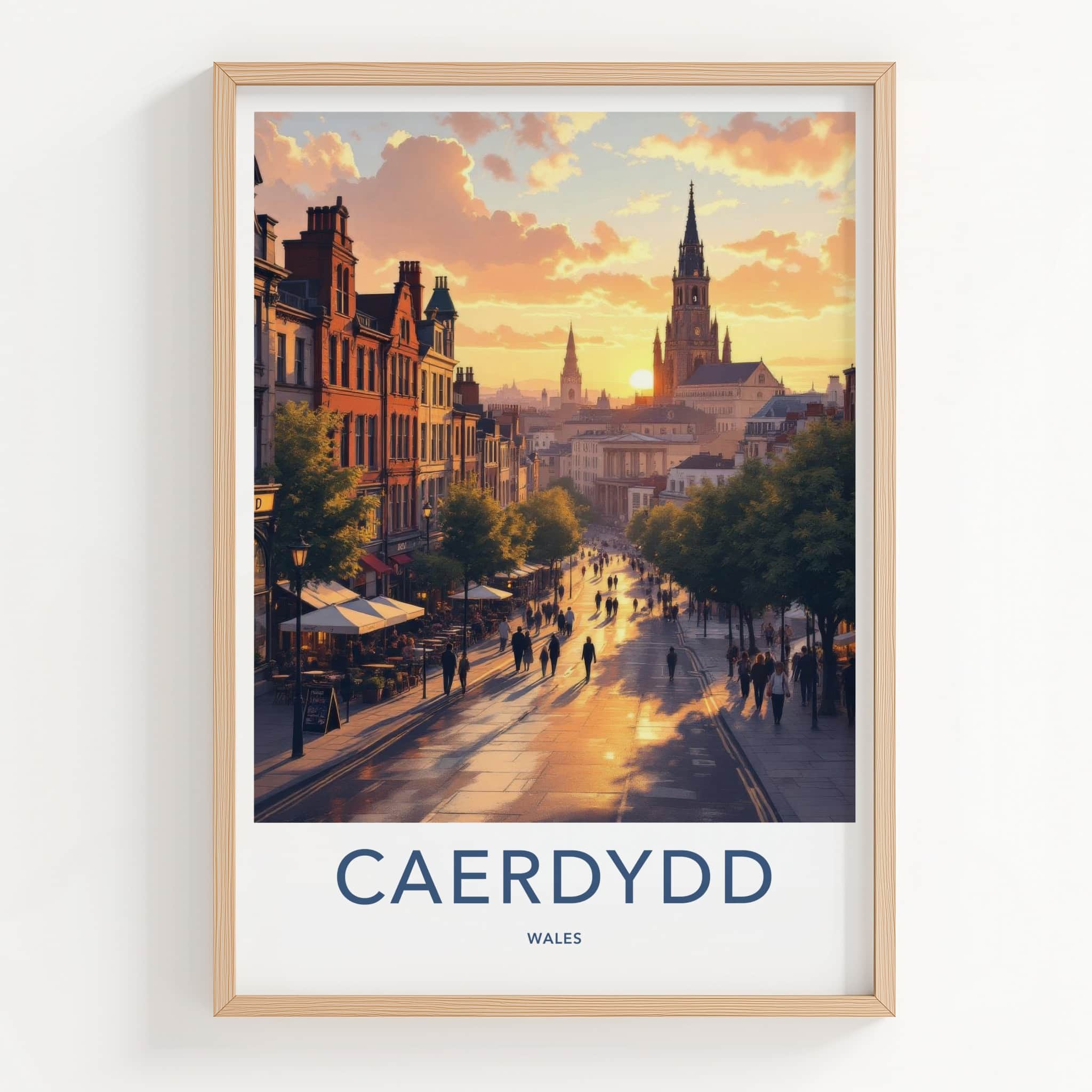 Cardiff Poster - Wales Framed Print - Sunset City Street Home Decor