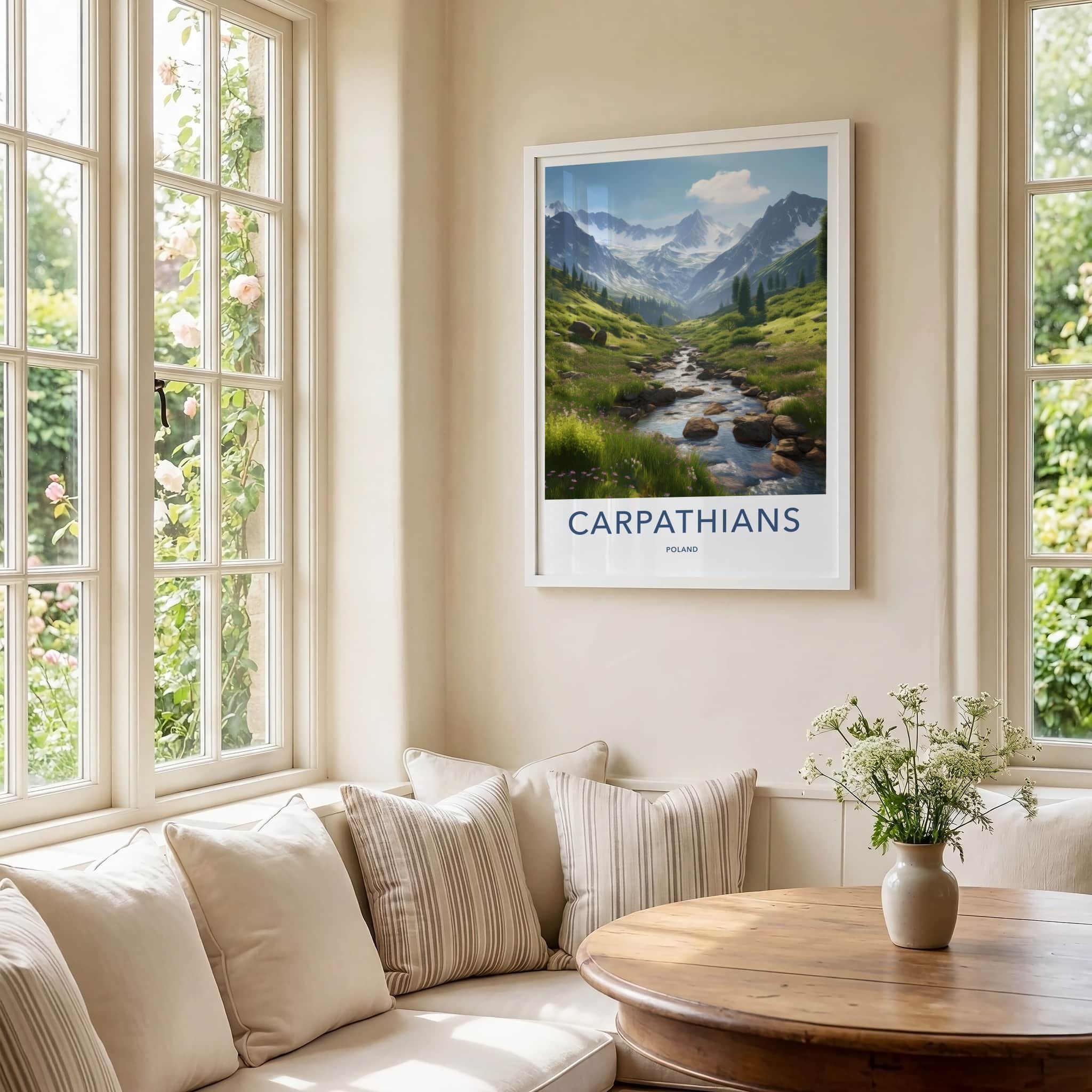 Carpathians Poster - Poland Travel Art - Mountain River Valley Home Decor