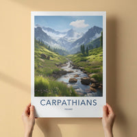Carpathians Poster - Poland Travel Art - Mountain River Valley Home Decor