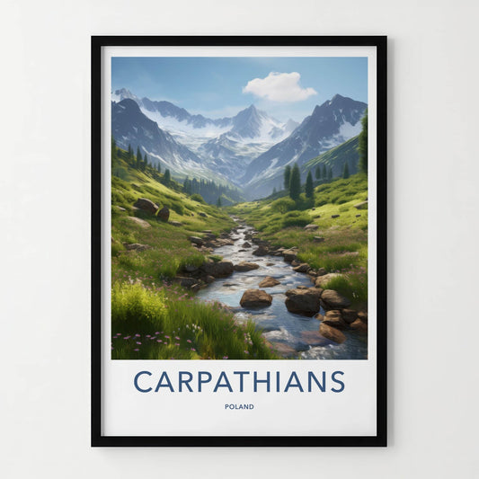 Carpathians Poster - Poland Travel Art - Mountain River Valley Home Decor
