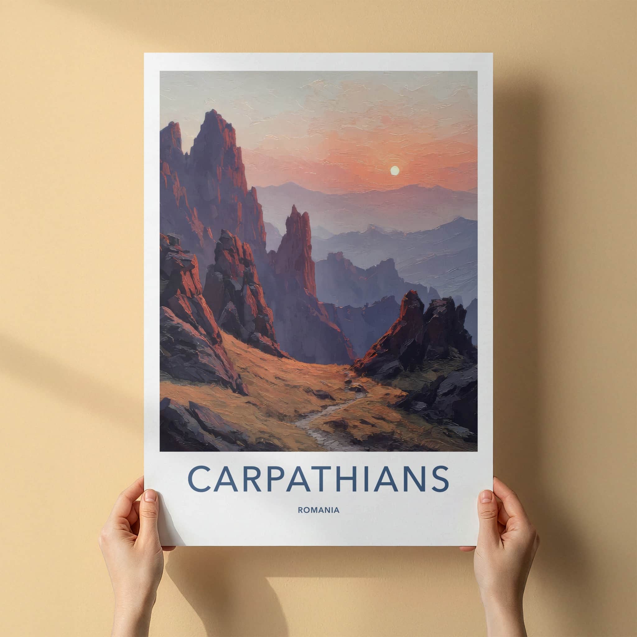 Carpathians Poster - Romania Travel Art - Mountain Sunset Path Wall Decor