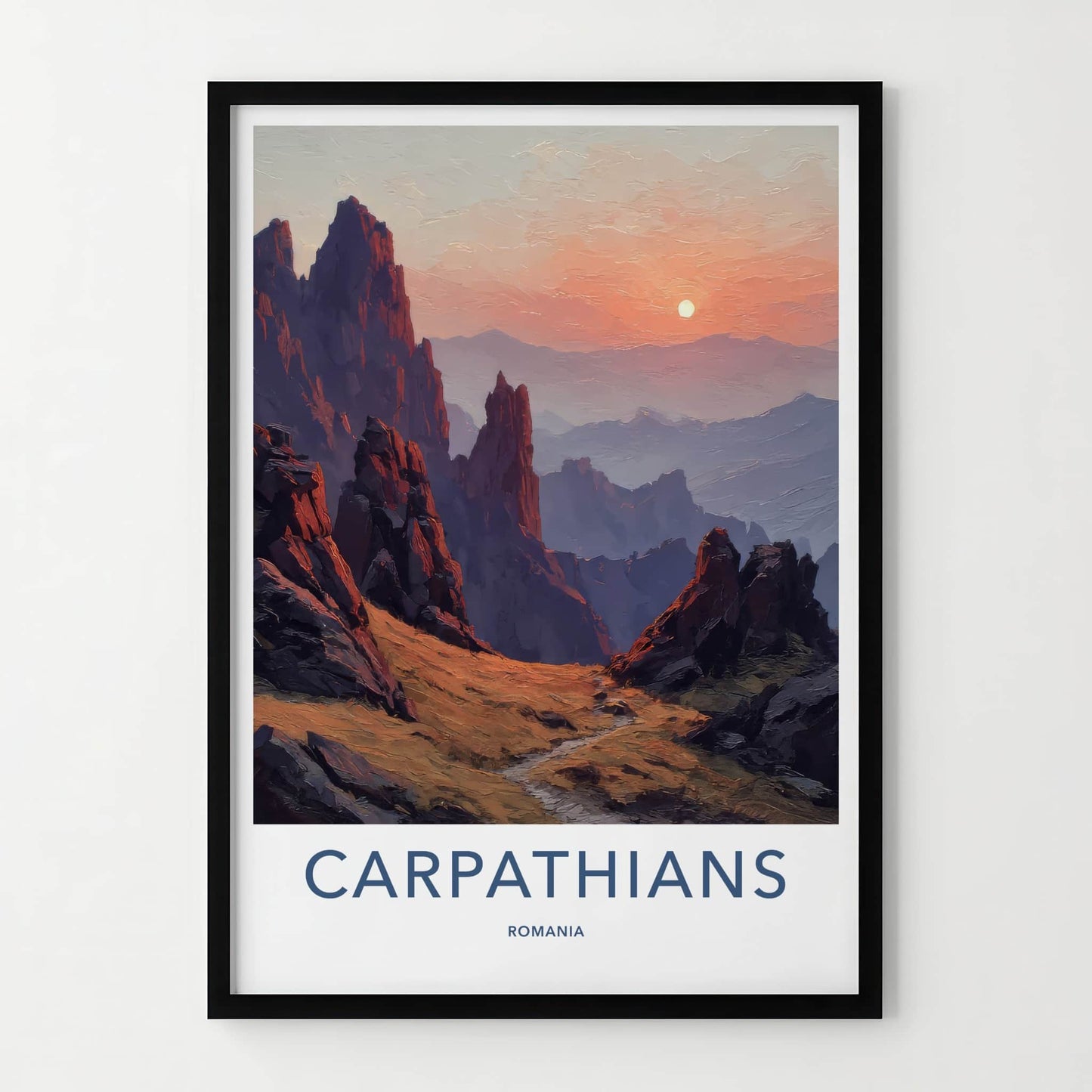 Carpathians Poster - Romania Travel Art - Mountain Sunset Path Wall Decor