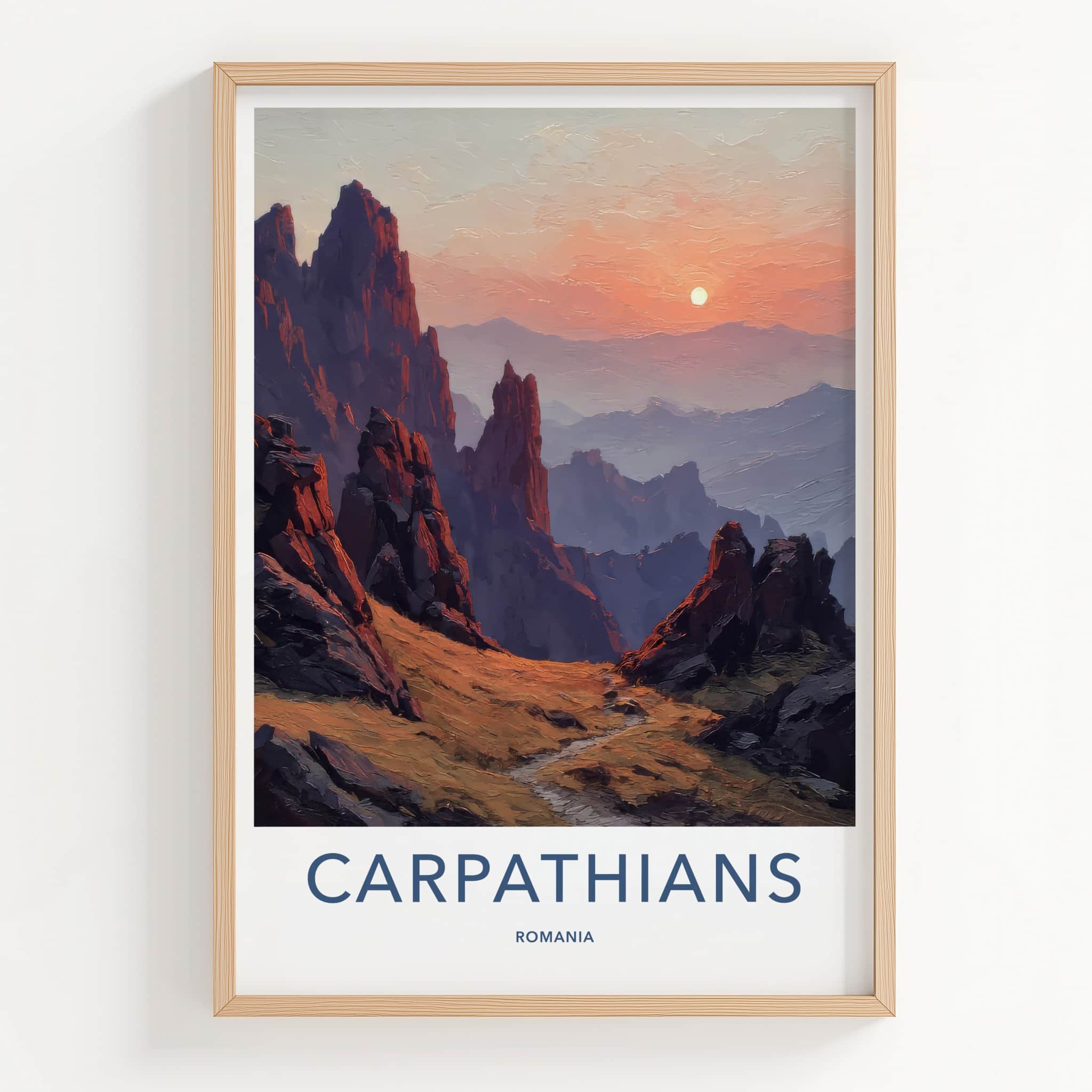 Carpathians Poster - Romania Travel Art - Mountain Sunset Path Wall Decor