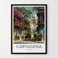 Cartagena Poster - Colombia Travel Art - Colonial Street Carriages Home Decor