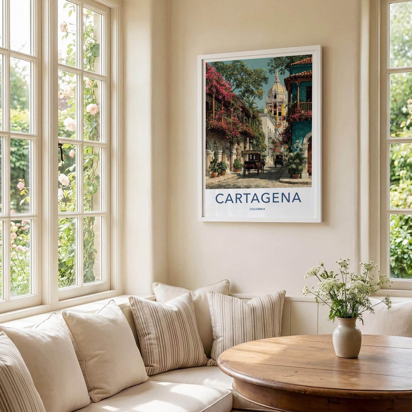 Cartagena Poster - Colombia Travel Art - Colonial Street Carriages Home Decor