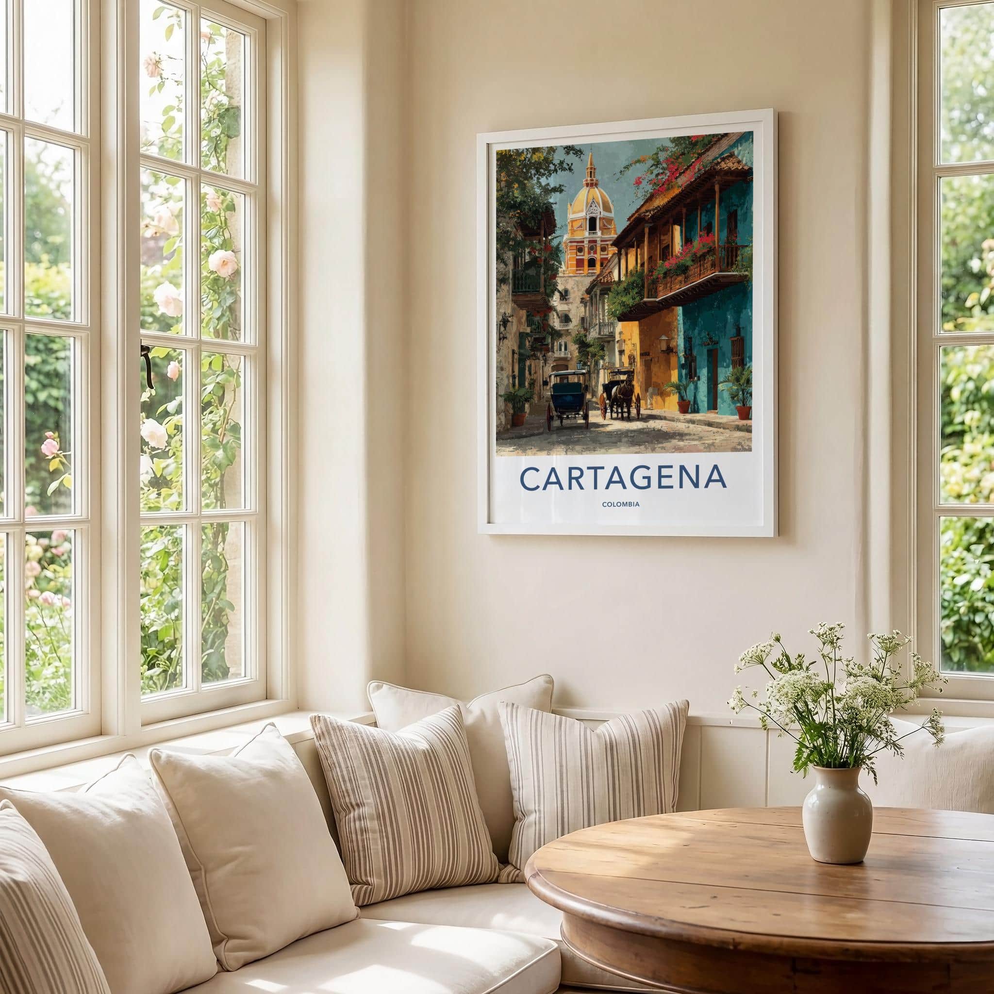 Cartagena Poster - Colombia Travel Art - Vibrant street scene Home Decor