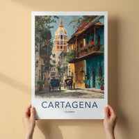 Cartagena Poster - Colombia Travel Art - Vibrant street scene Home Decor
