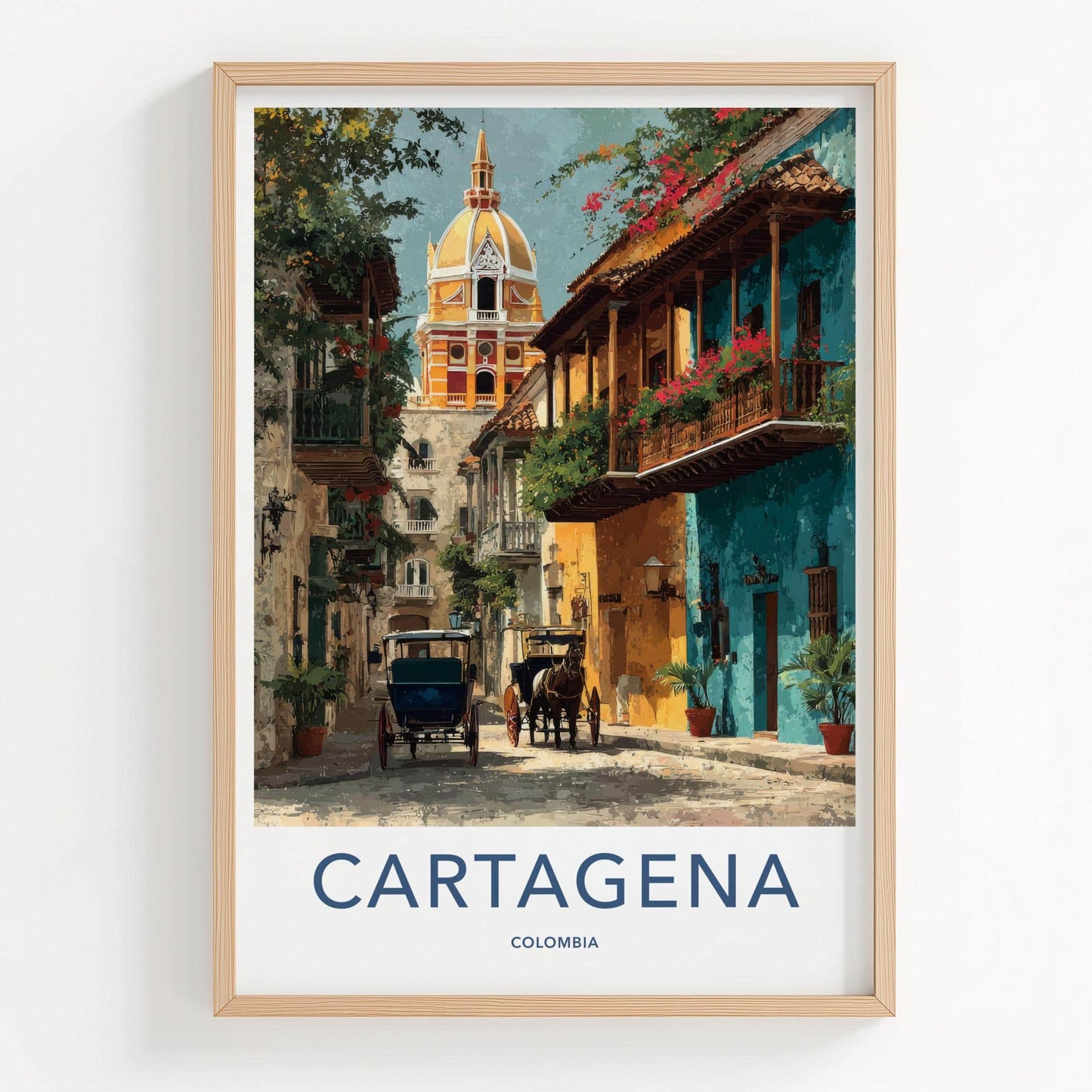 Cartagena Poster - Colombia Travel Art - Vibrant street scene Home Decor