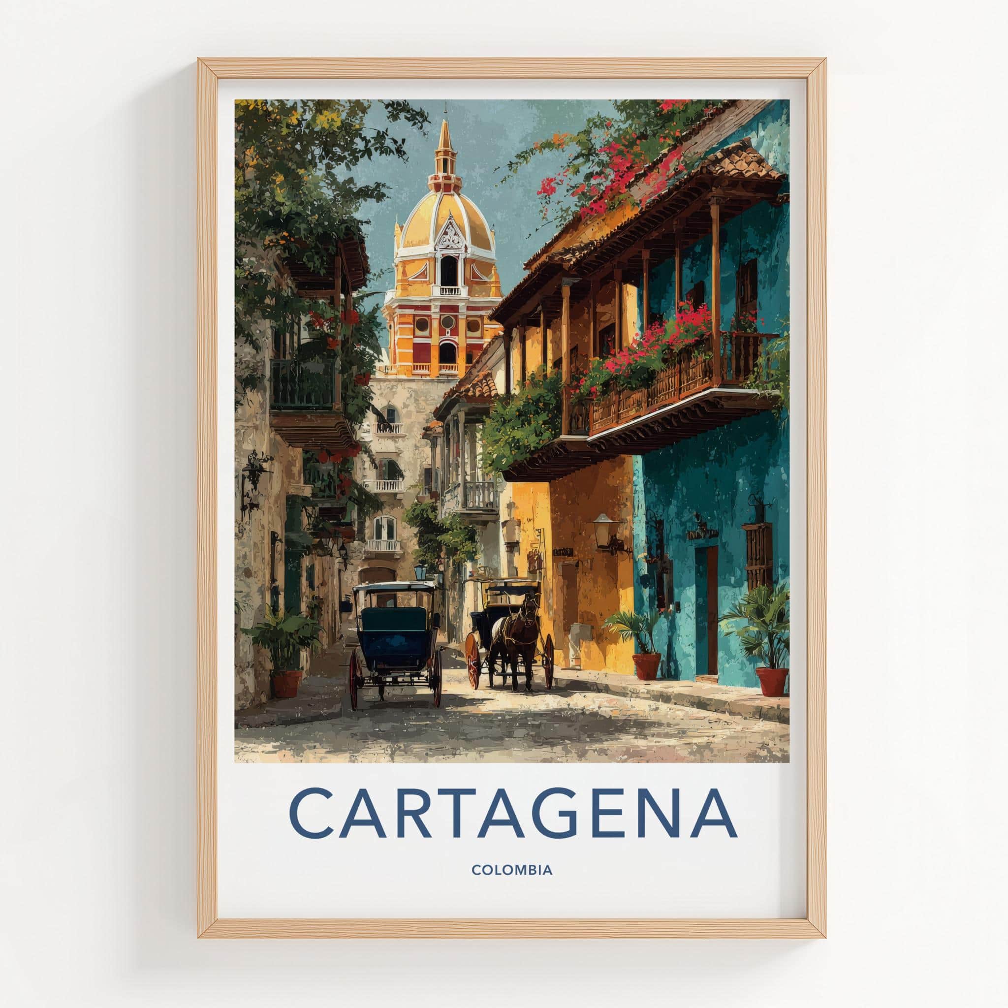 Cartagena Poster - Colombia Travel Art - Vibrant street scene Home Decor