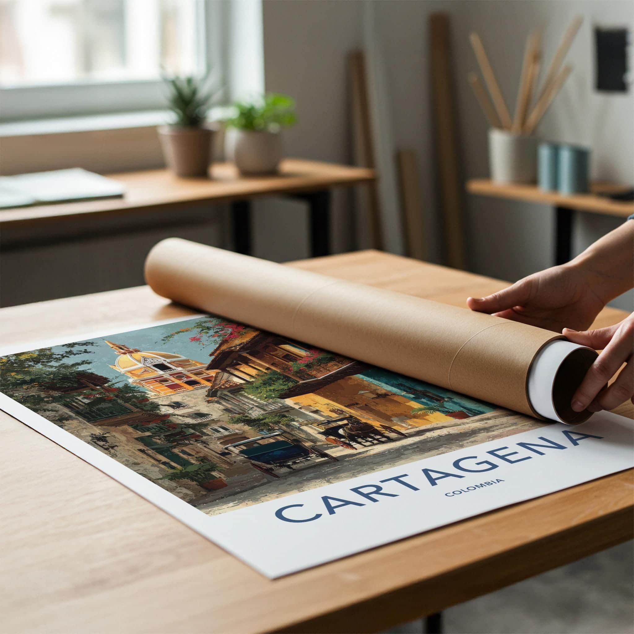 Cartagena Poster - Colombia Travel Art - Vibrant street scene Home Decor