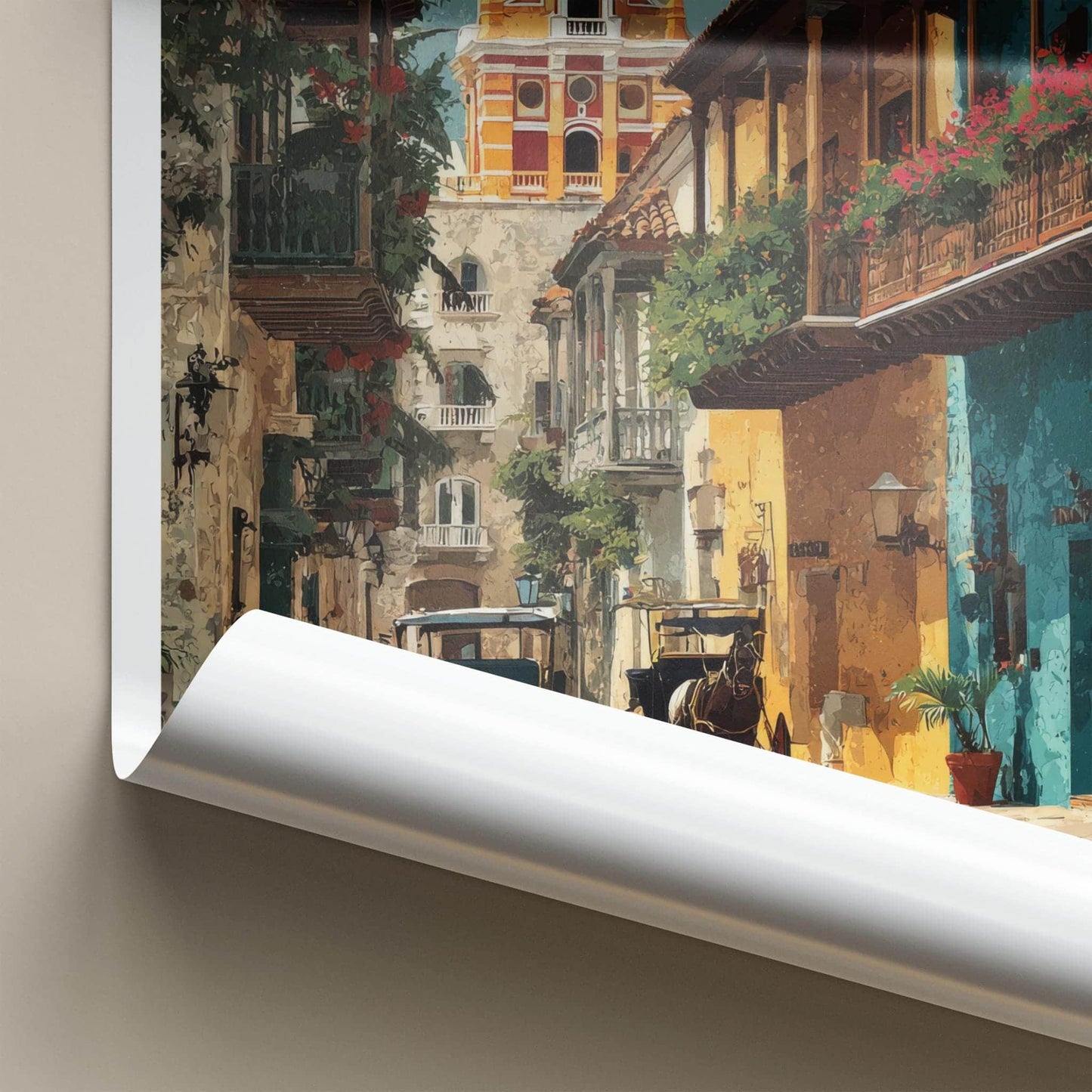 Cartagena Poster - Colombia Travel Art - Vibrant street scene Home Decor