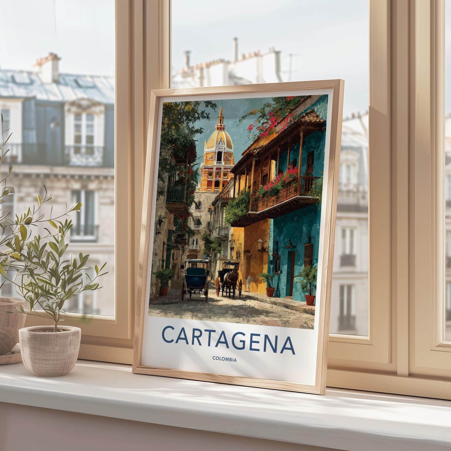 Cartagena Poster - Colombia Travel Art - Vibrant street scene Home Decor