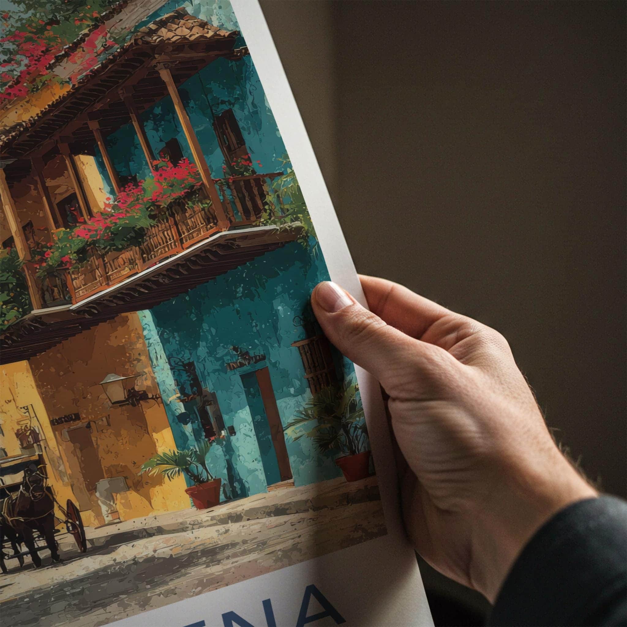 Cartagena Poster - Colombia Travel Art - Vibrant street scene Home Decor