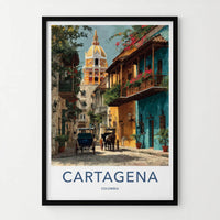 Cartagena Poster - Colombia Travel Art - Vibrant street scene Home Decor
