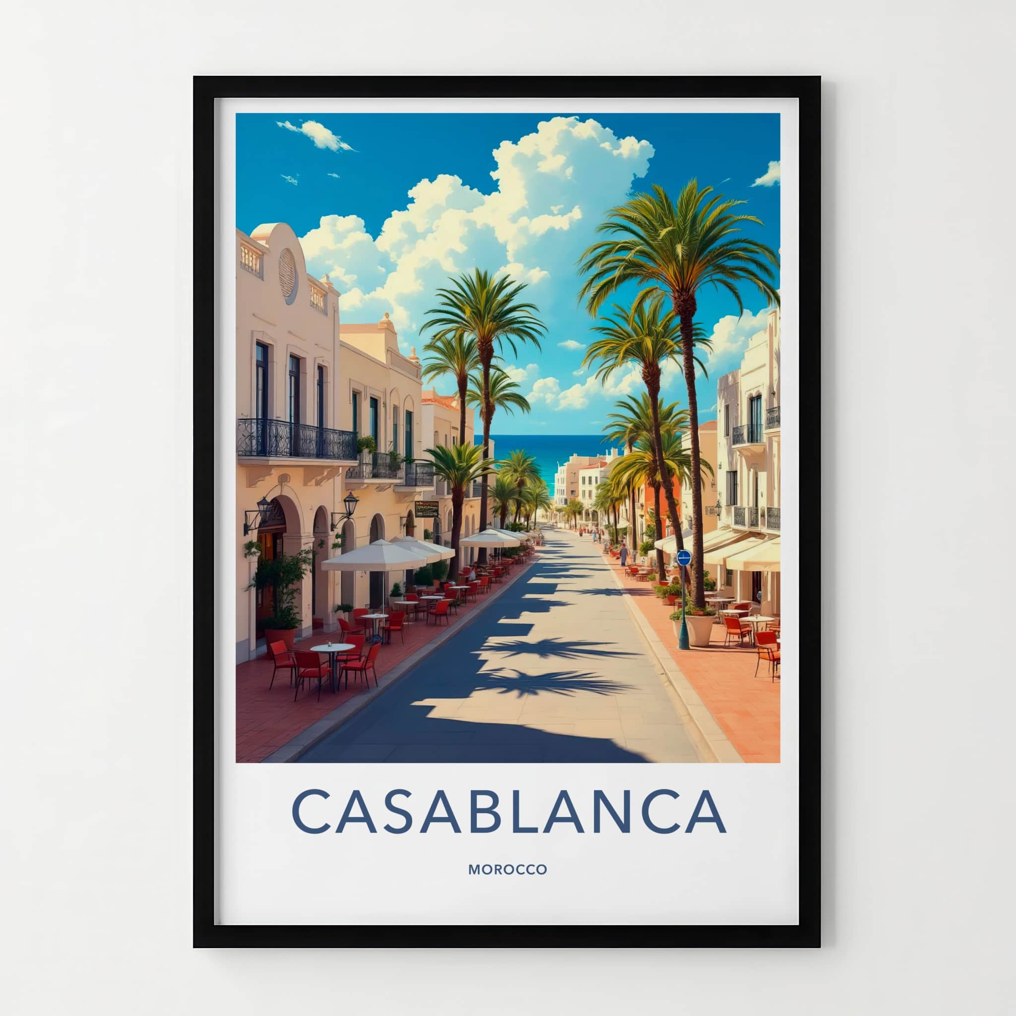 Casablanca Poster - Morocco Travel Art - Coastal Street Scene Home Decor