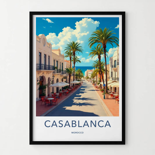 Casablanca Poster - Morocco Travel Art - Coastal Street Scene Home Decor