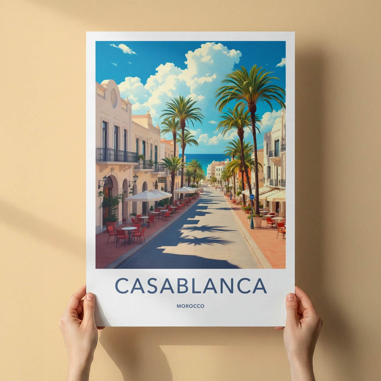 Casablanca Poster - Morocco Travel Art - Coastal Street Scene Home Decor