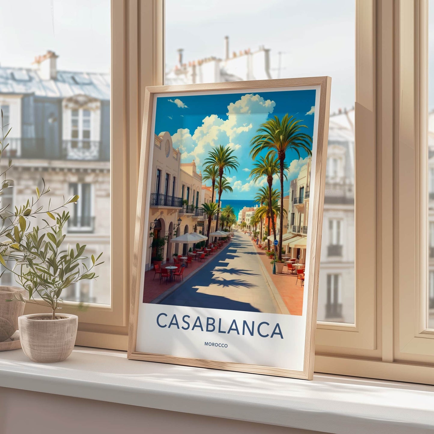 Casablanca Poster - Morocco Travel Art - Coastal Street Scene Home Decor