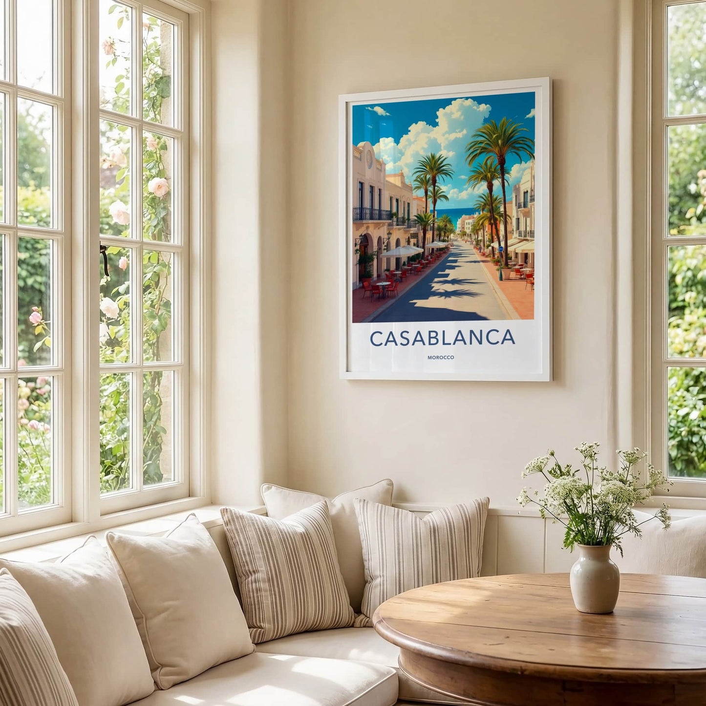 Casablanca Poster - Morocco Travel Art - Coastal Street Scene Home Decor