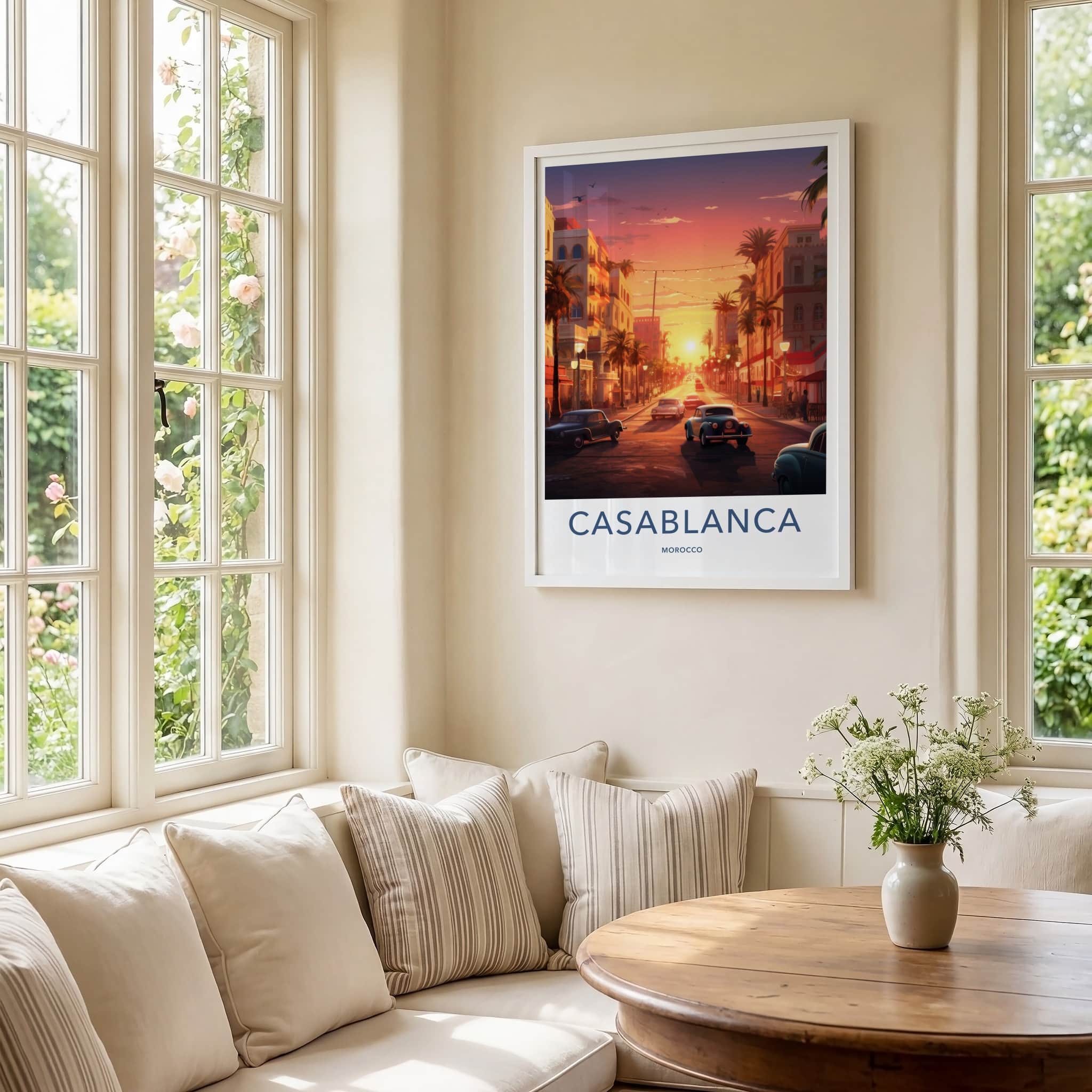 Casablanca Poster - Morocco Travel Art - Golden Hour Boulevard Home Decor