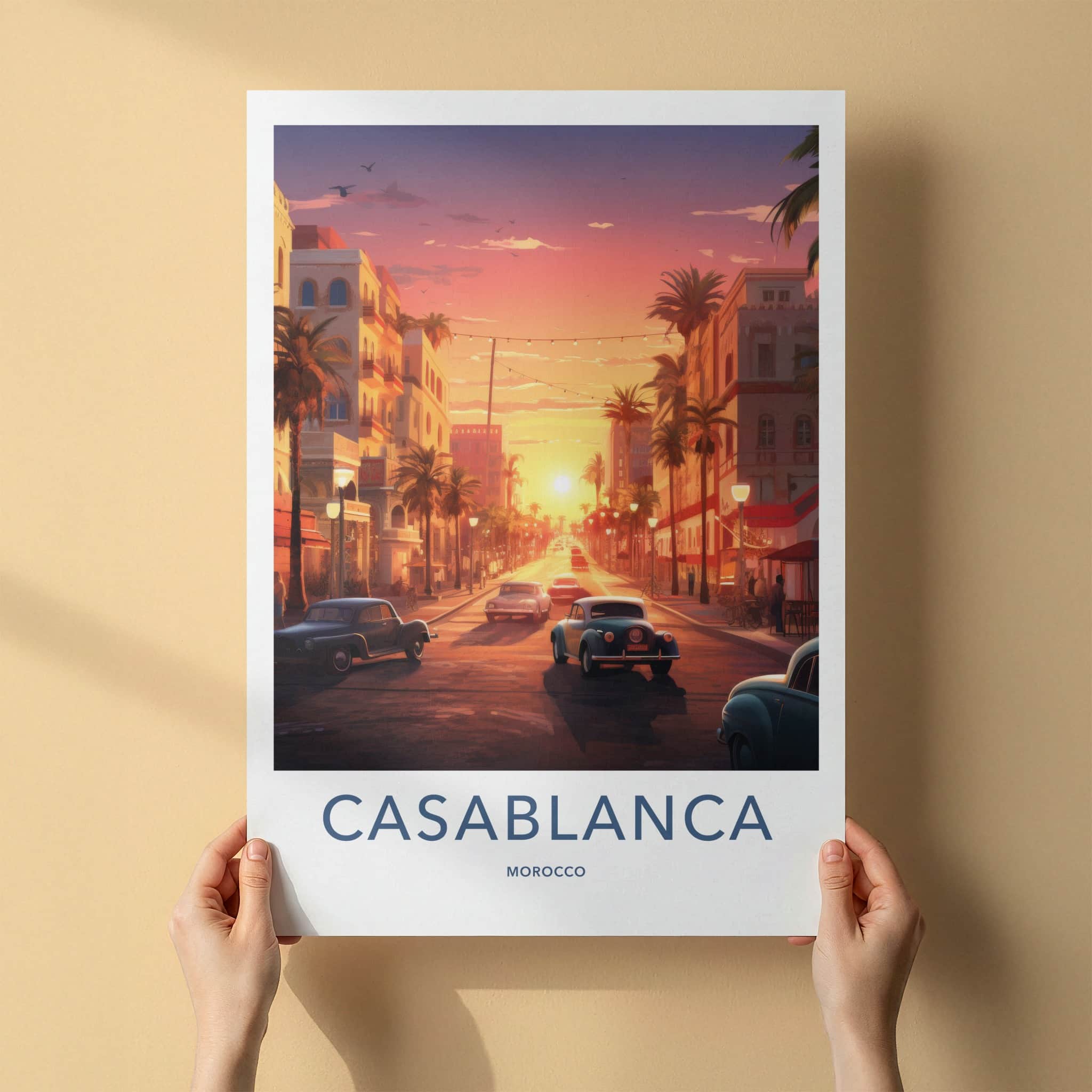 Casablanca Poster - Morocco Travel Art - Golden Hour Boulevard Home Decor