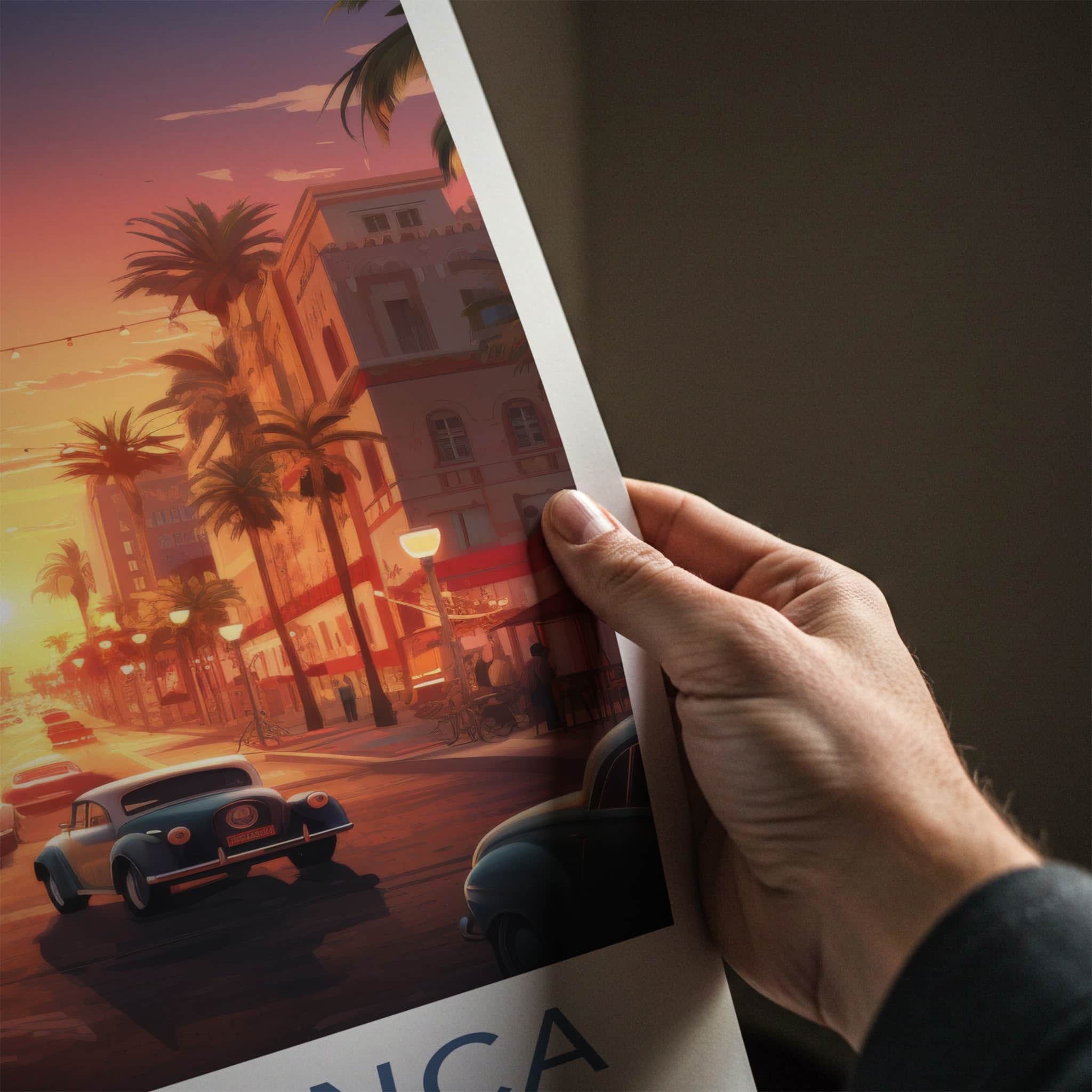 Casablanca Poster - Morocco Travel Art - Golden Hour Boulevard Home Decor