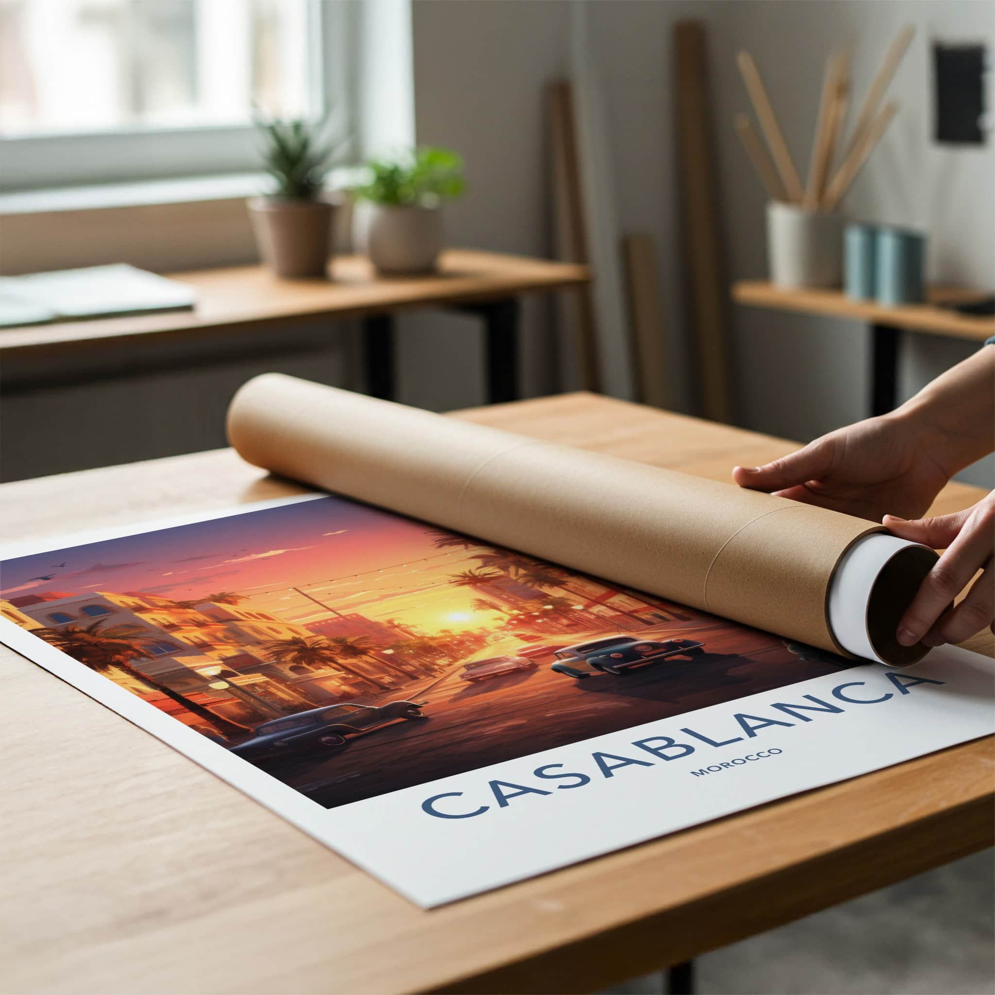 Casablanca Poster - Morocco Travel Art - Golden Hour Boulevard Home Decor