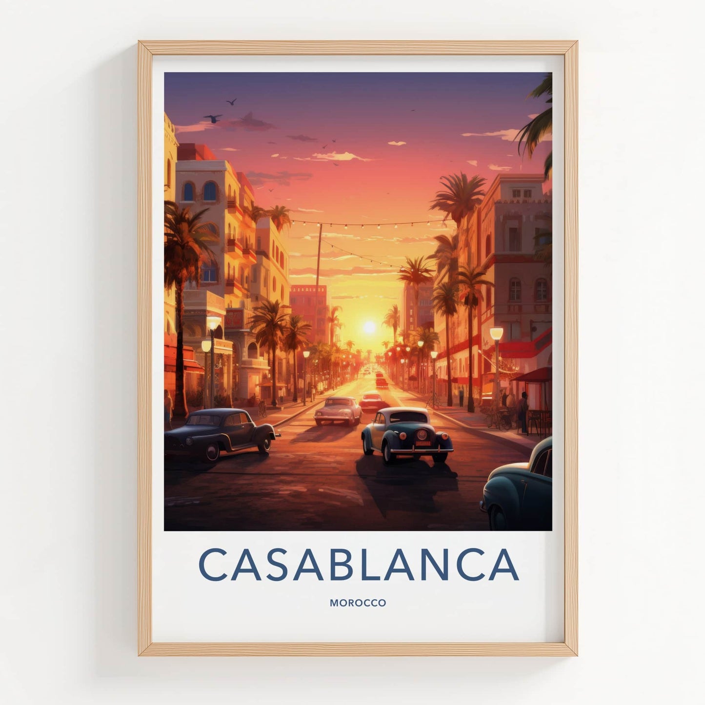 Casablanca Poster - Morocco Travel Art - Golden Hour Boulevard Home Decor