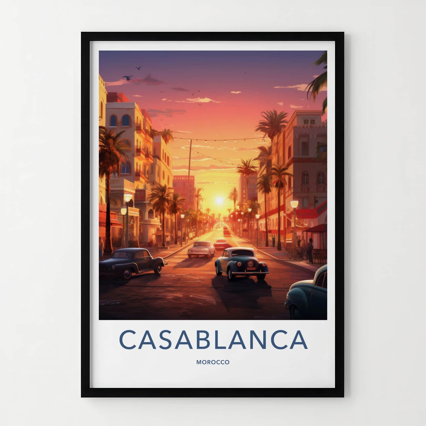 Casablanca Poster - Morocco Travel Art - Golden Hour Boulevard Home Decor