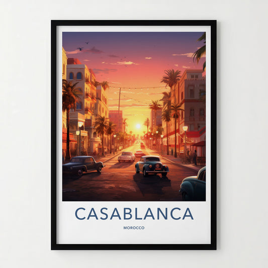 Casablanca Poster - Morocco Travel Art - Golden Hour Boulevard Home Decor