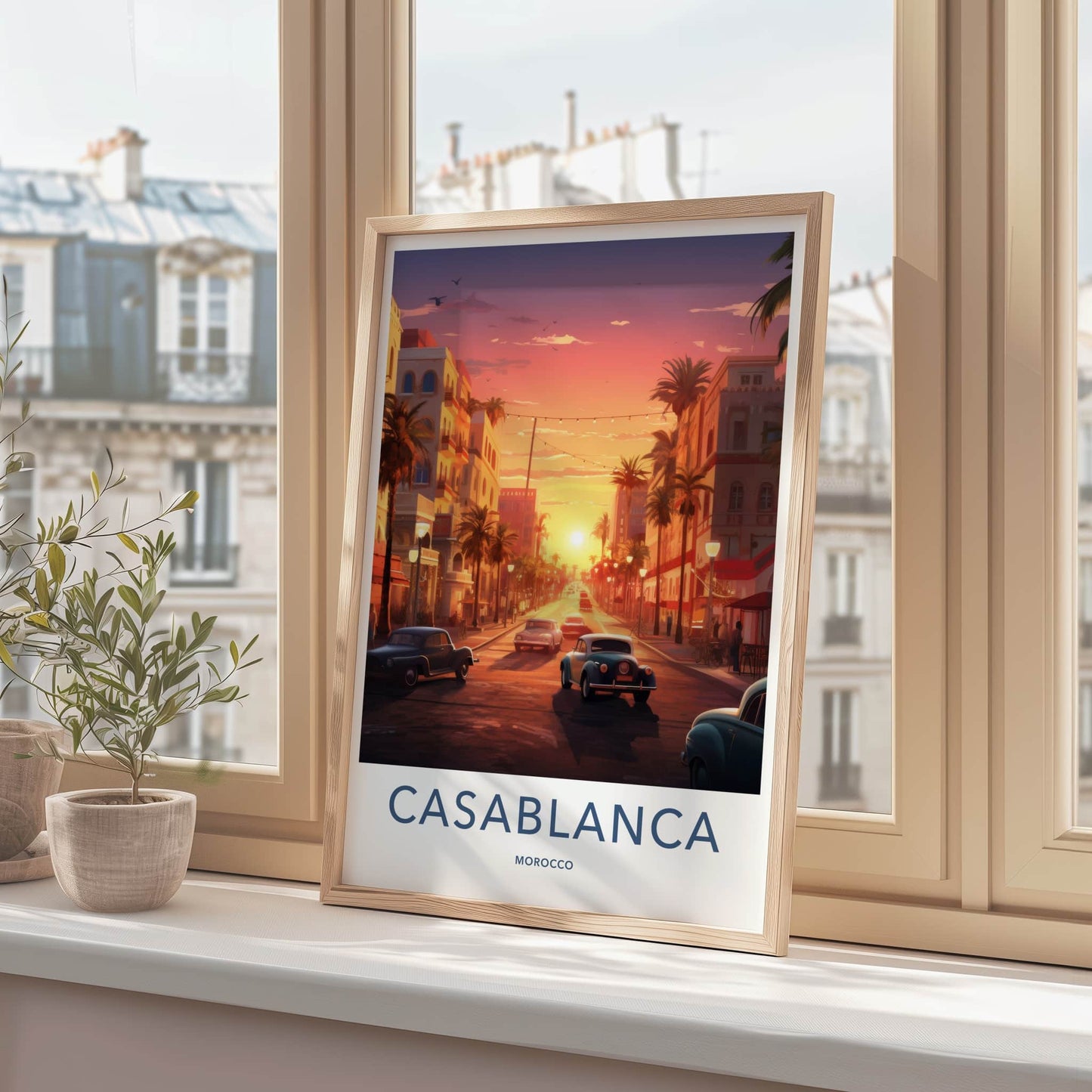 Casablanca Poster - Morocco Travel Art - Golden Hour Boulevard Home Decor
