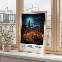 Casablanca Poster - Morocco Travel Art - Moonlit City Street Home Decor