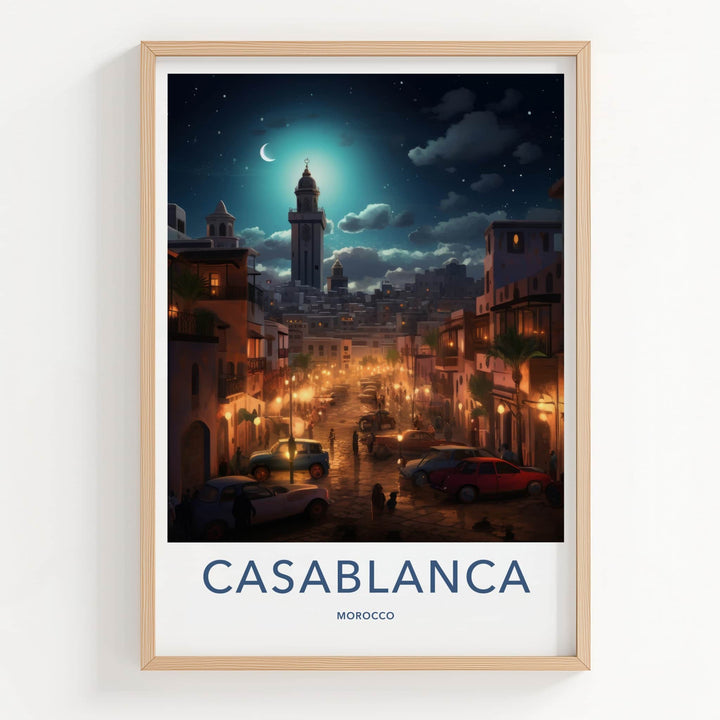 Casablanca Poster - Morocco Travel Art - Moonlit City Street Home Decor