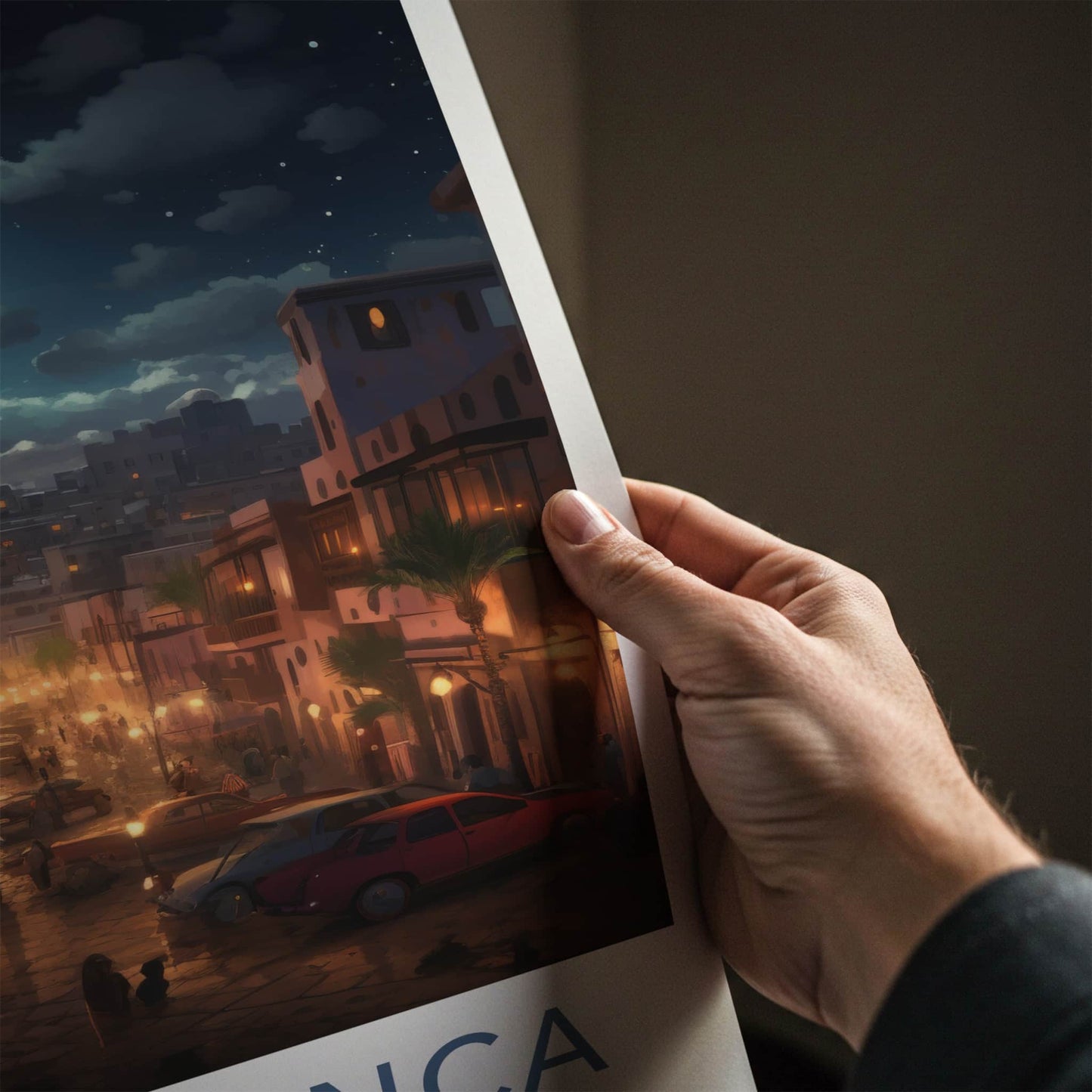 Casablanca Poster - Morocco Travel Art - Moonlit City Street Home Decor