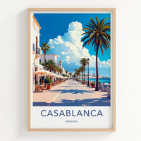 Casablanca Poster - Morocco Travel Art - Palm Lined Promenade Home Decor