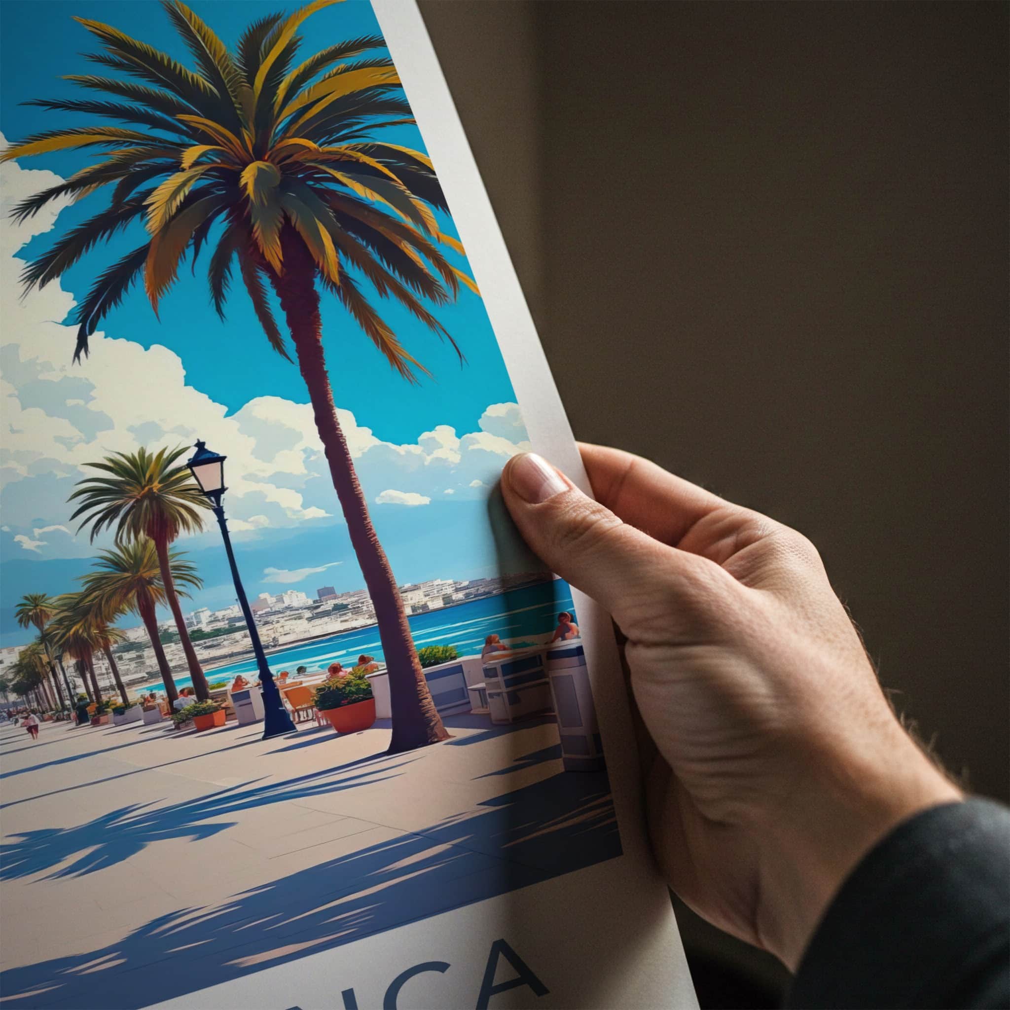 Casablanca Poster - Morocco Travel Art - Palm Lined Promenade Home Decor