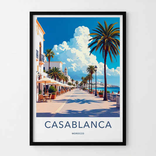 Casablanca Poster - Morocco Travel Art - Palm Lined Promenade Home Decor