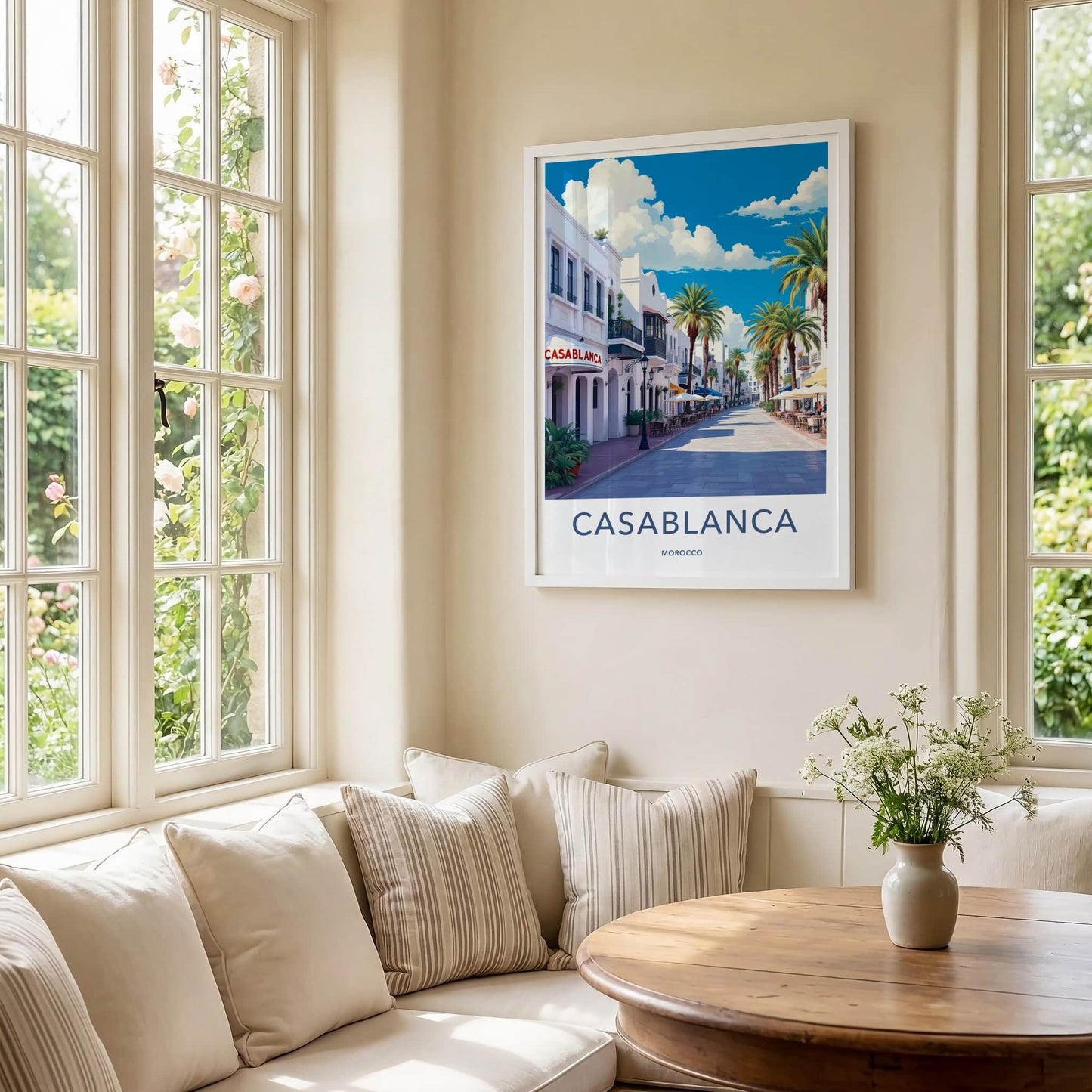 Casablanca Poster - Morocco Travel Art - Sunny Street Palms Home Decor
