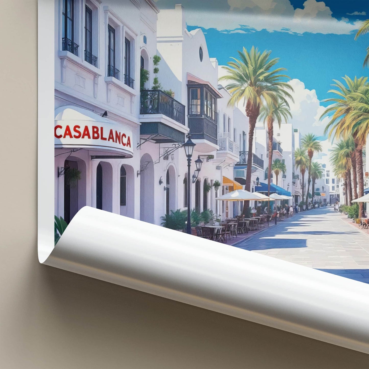 Casablanca Poster - Morocco Travel Art - Sunny Street Palms Home Decor