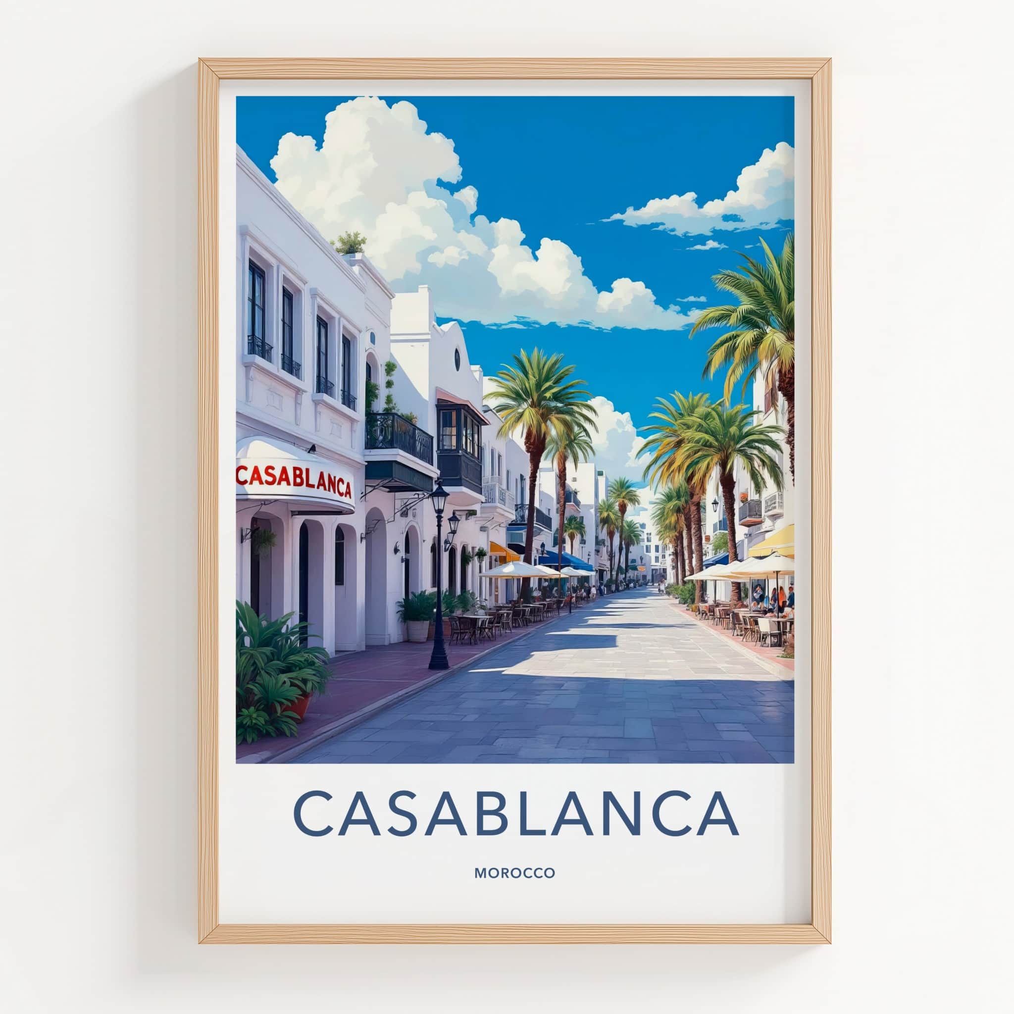 Casablanca Poster - Morocco Travel Art - Sunny Street Palms Home Decor