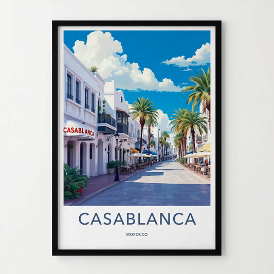 Casablanca Poster - Morocco Travel Art - Sunny Street Palms Home Decor