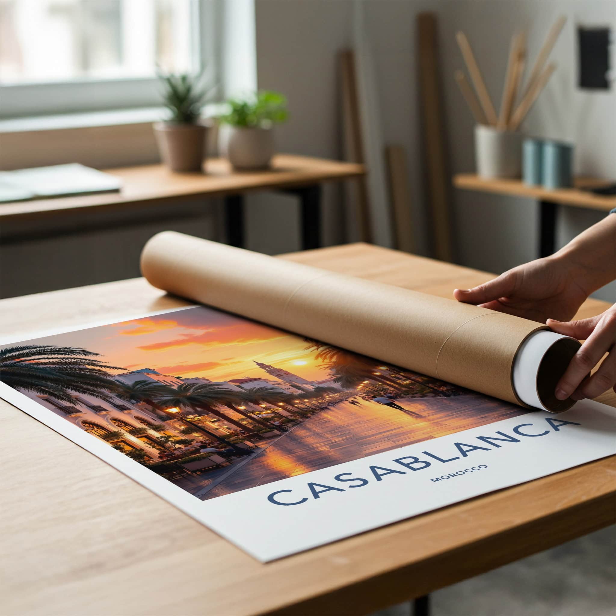 Casablanca Poster - Morocco Travel Art - Vibrant City Sunset Home Decor