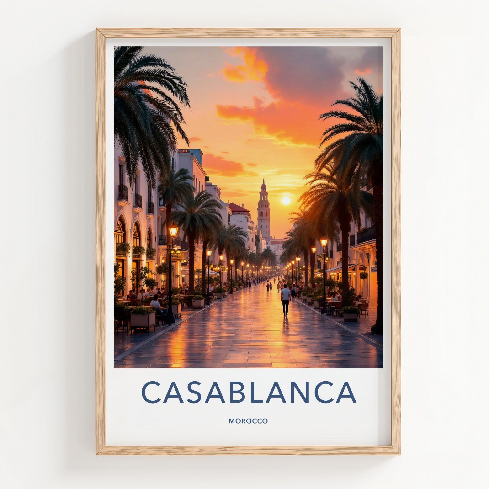 Casablanca Poster - Morocco Travel Art - Vibrant City Sunset Home Decor