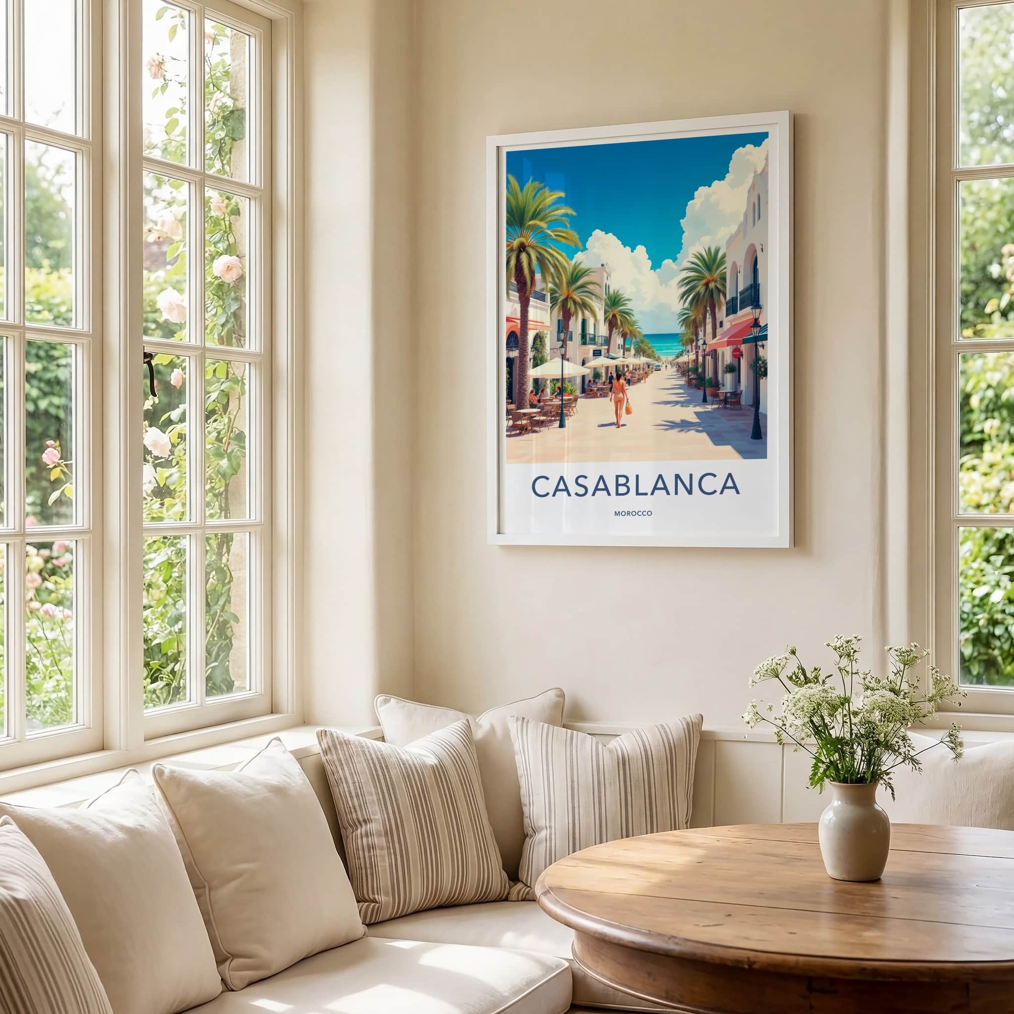 Casablanca Poster - Morocco Travel Art - Vibrant Coastal Street Wall Decor