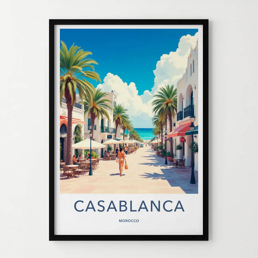 Casablanca Poster - Morocco Travel Art - Vibrant Coastal Street Wall Decor