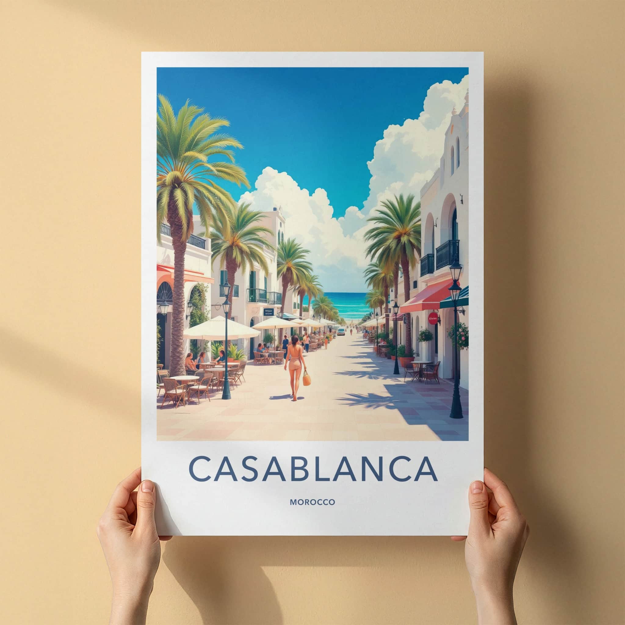 Casablanca Poster - Morocco Travel Art - Vibrant Coastal Street Wall Decor